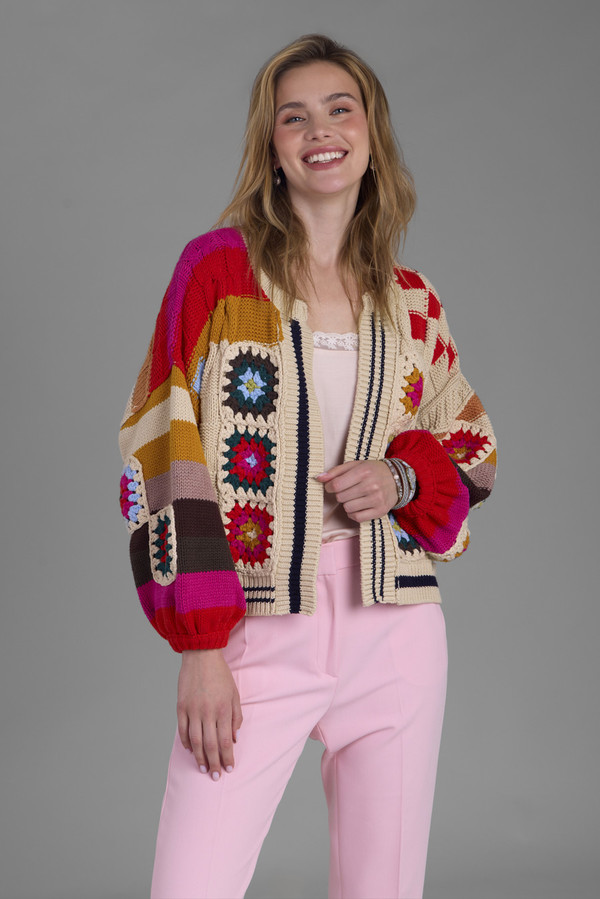 Square Checkered Crochet Cardigan