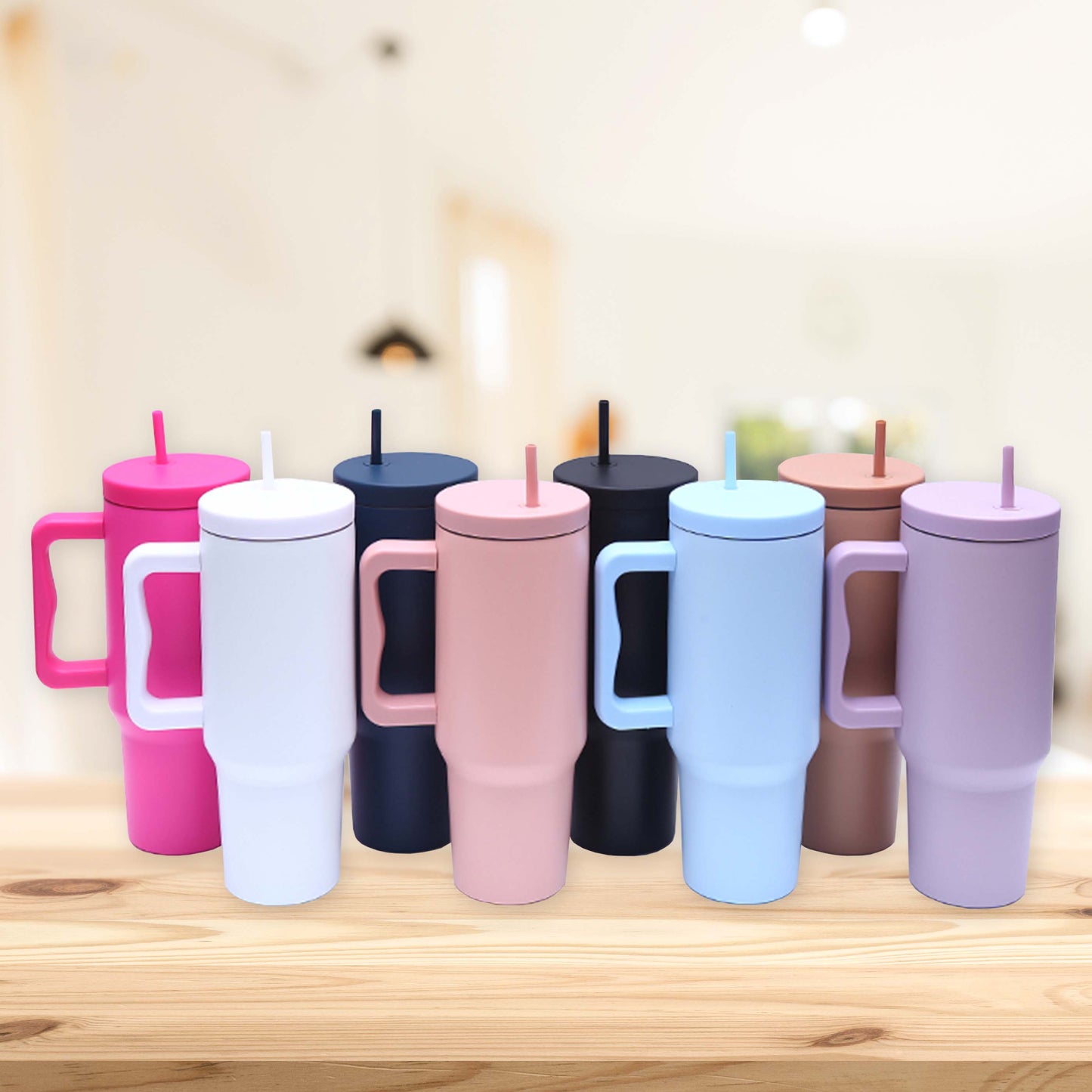 40 oz. Stainless Steel Modern Tumbler with Handle & Straw - Lavender