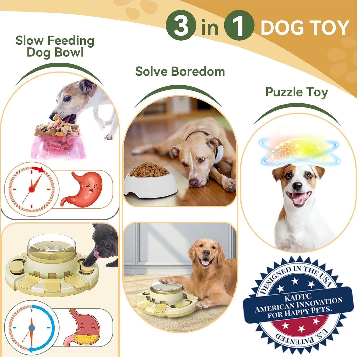 Dog Puzzle Toy Level 2 in 1 for Small/Medium/Large Dogs Treat Puzzles Slow Feeder/w Button Boredom Busters Keep Them Busy Enrichment Toys Food Dispenser Puppy Brain Mental Stimulation Mind Game