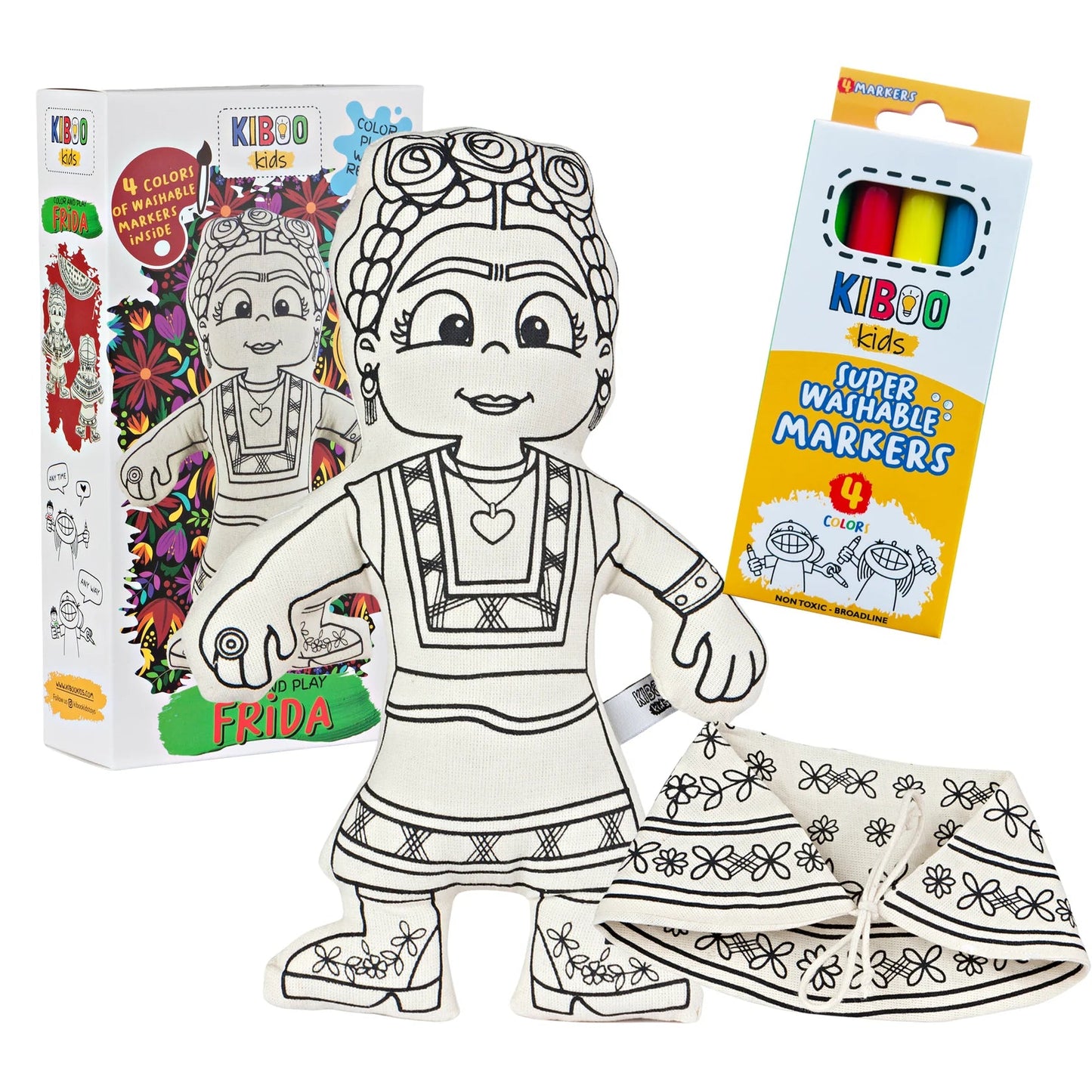 Frida with Shawl Coloring Set - Washable and Reusable for Creative Play