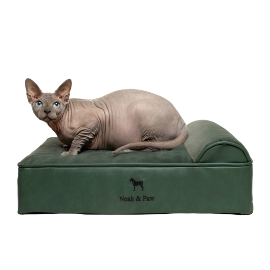 Orthopedic Faux Leather Pet Bed Classic Style - Dark Green - S