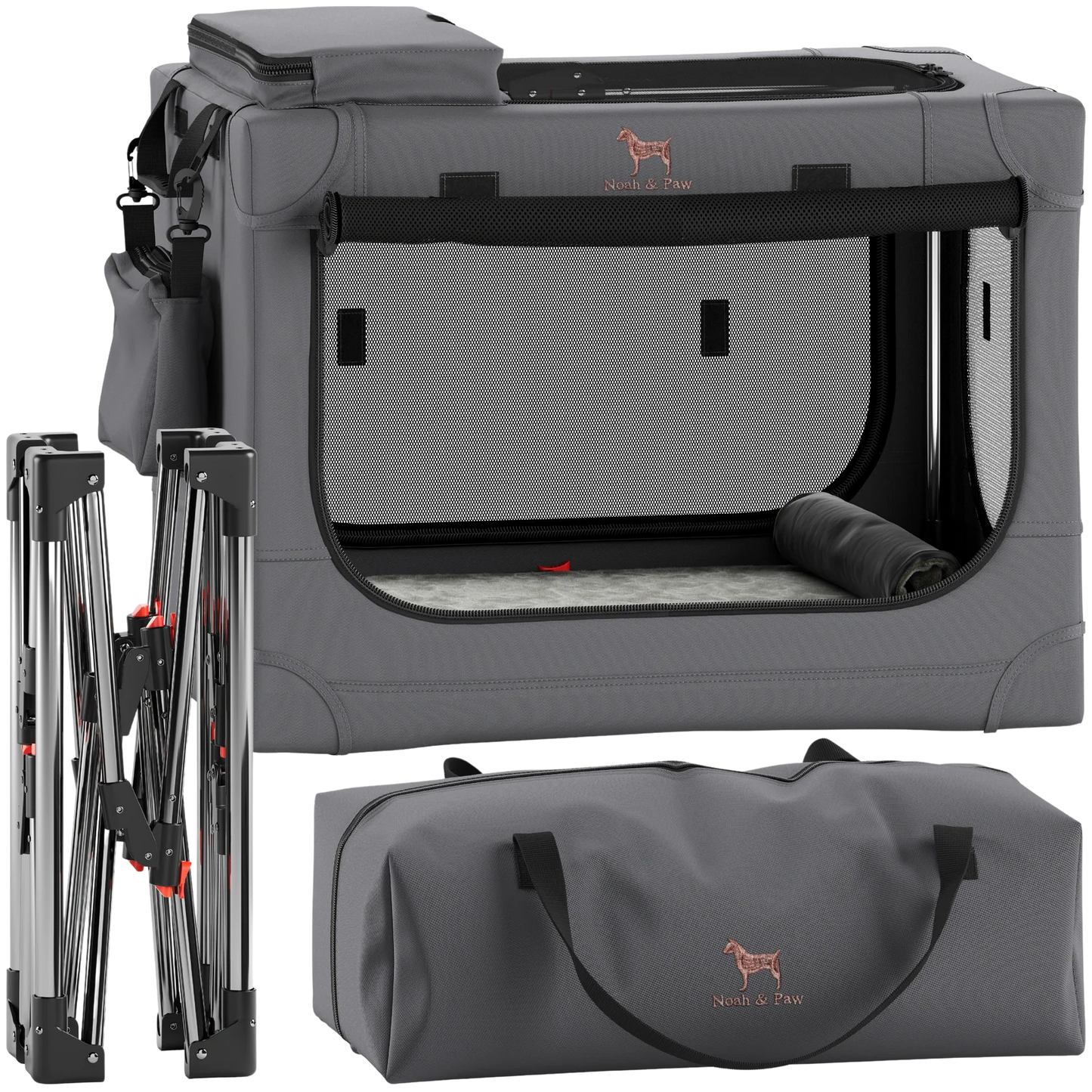 Collapsible Dog Crate Including Pet Mat Ideal for Traveling (Patented Folding)