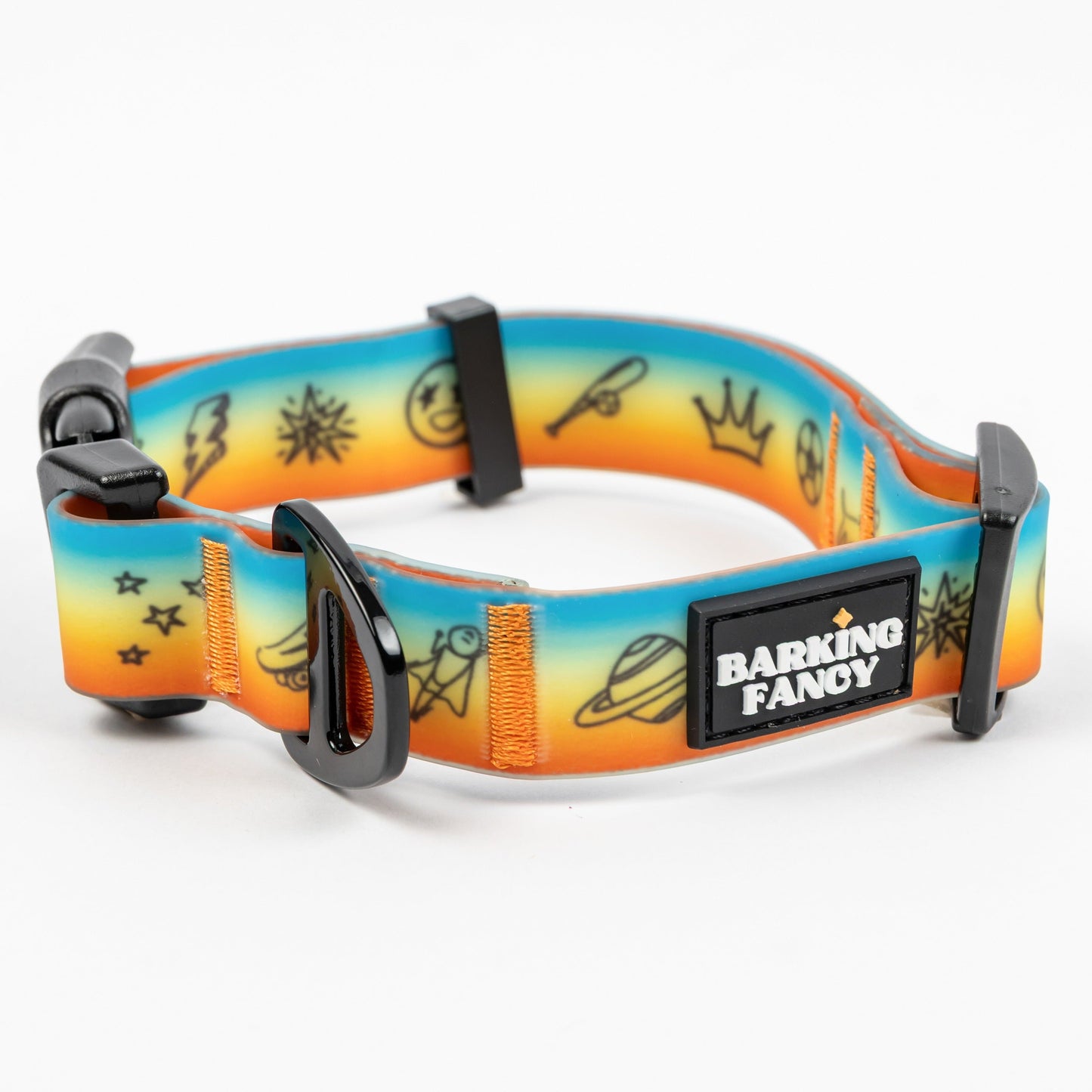 Doodles Print Waterproof Dog Collar - Orange Gradient