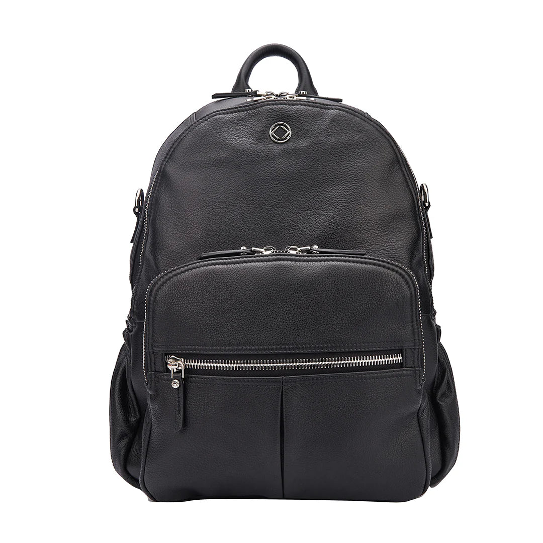 Joy XL DBL ZIP Black Leather Backpack