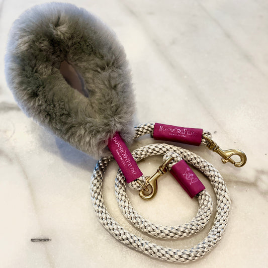 Bundle Shearling Fur Grip + Rope Leash for Dogs - Bonne et Filou