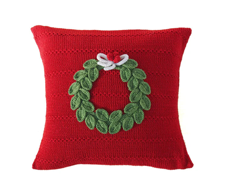 10" Green Wreath Pillow