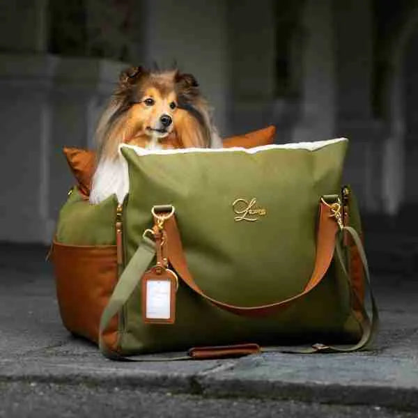 Designer Luxury Dog Car Seat | Olive Green