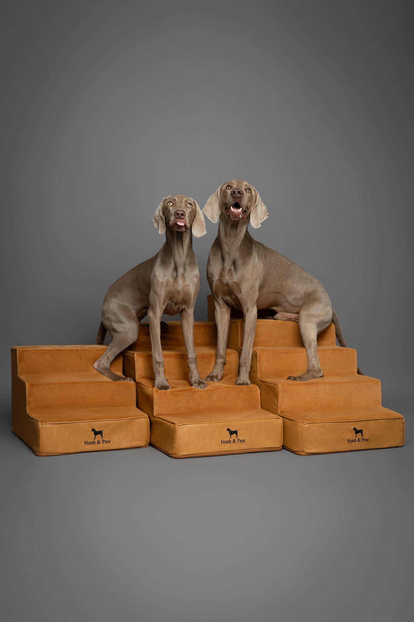Luxury Dog Stairs for Bed, Faux Leather Collection, Camel