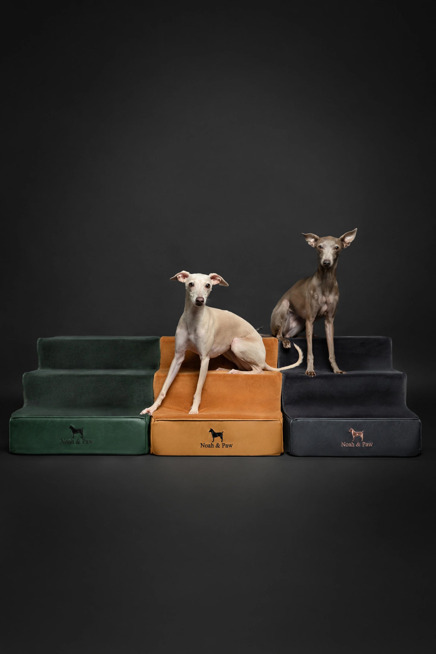 Luxury Dog Stairs for Bed, Faux Leather Collection, Dark Green