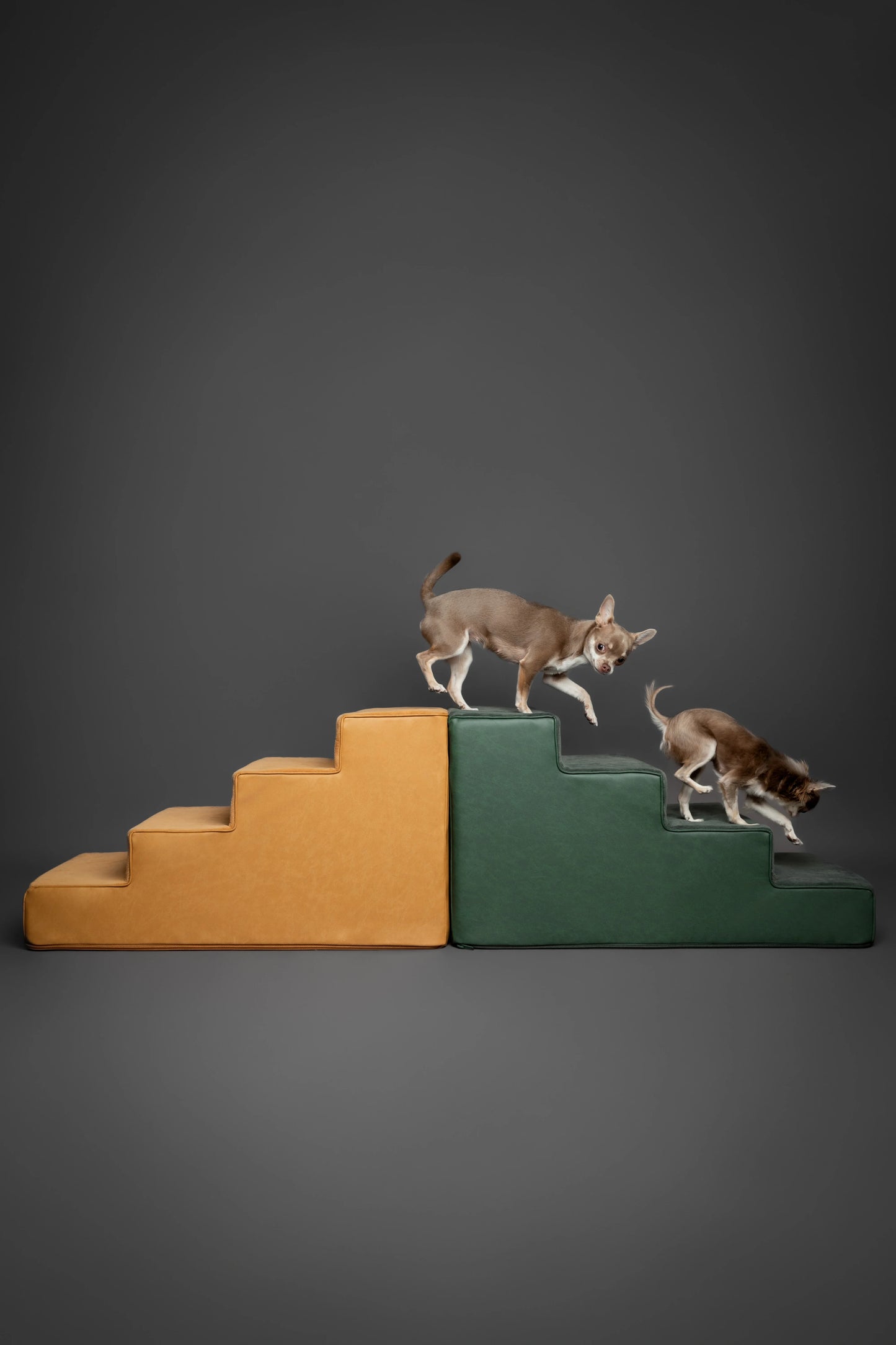 Luxury Dog Stairs for Bed, Faux Leather Collection, Dark Green