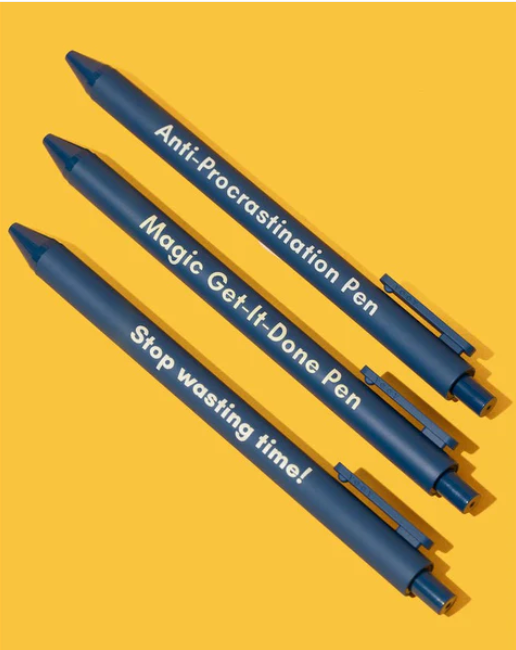 Anti-Procrastination Pen Set 💡 | Gel Click Pen Gift Set | 3 Pens in Navy