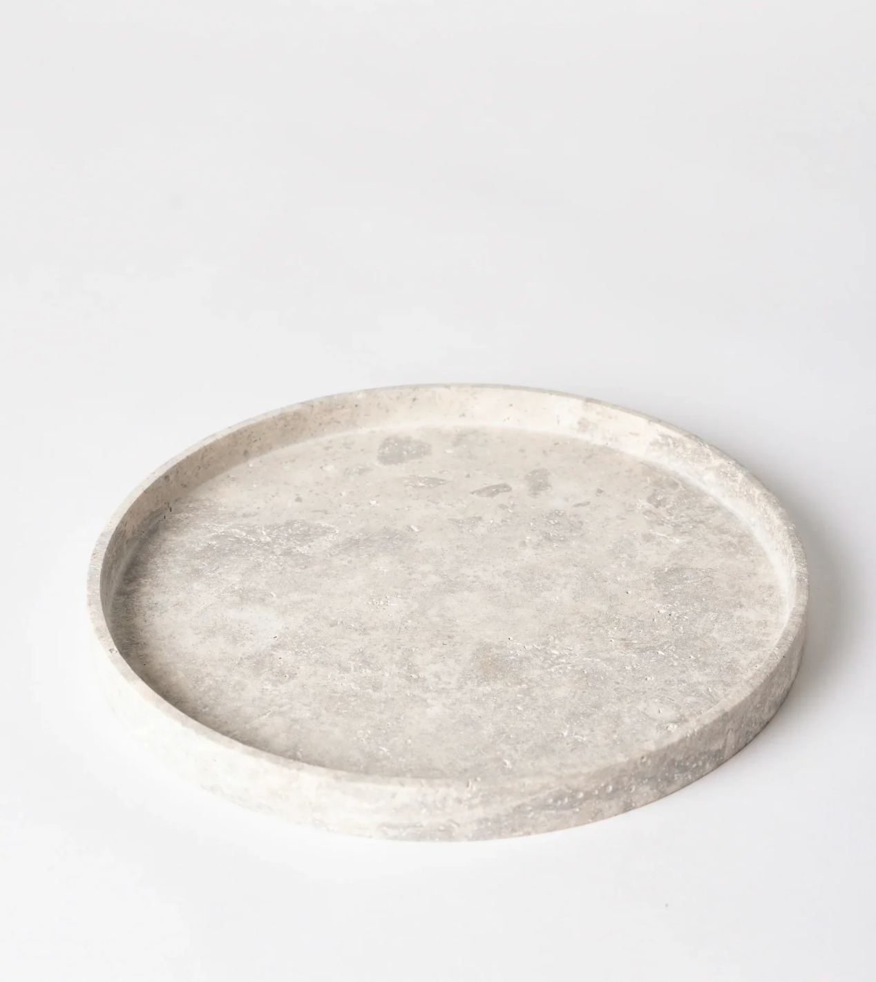 Round Tray, Gray Travertine