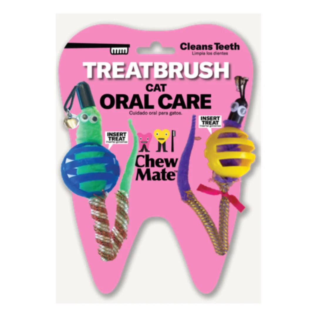 Oral Care Floss & Treat Toothbrush Toy for Cats (2-Pack) (Box of 8 - Total 16 units)