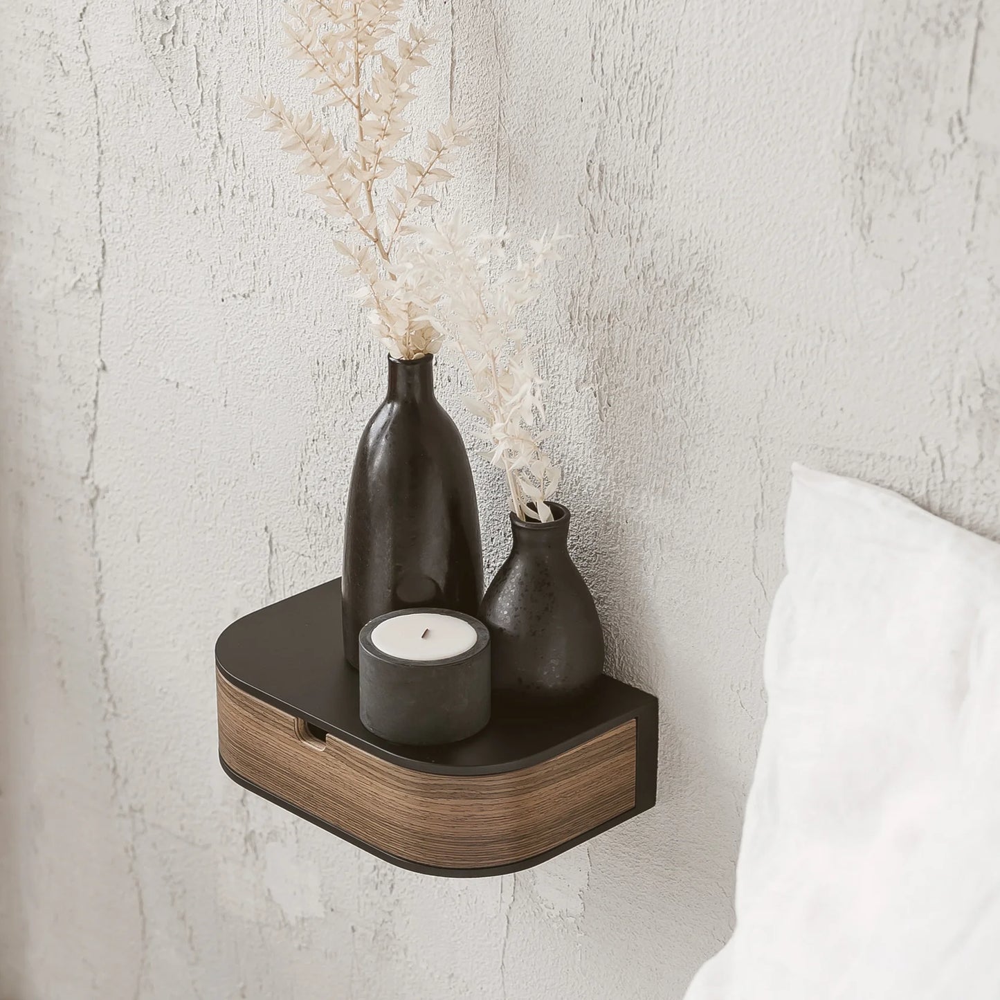 Minimalist Wooden Floating Shelf Drawer, Bedside Table, 4 Colors