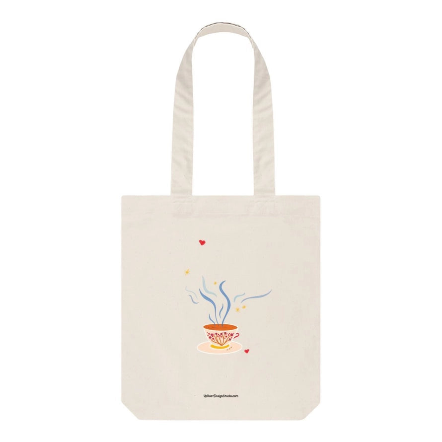 Teacup 100% Organic Cotton Grocery Tote Bag Floral Cup & Sau