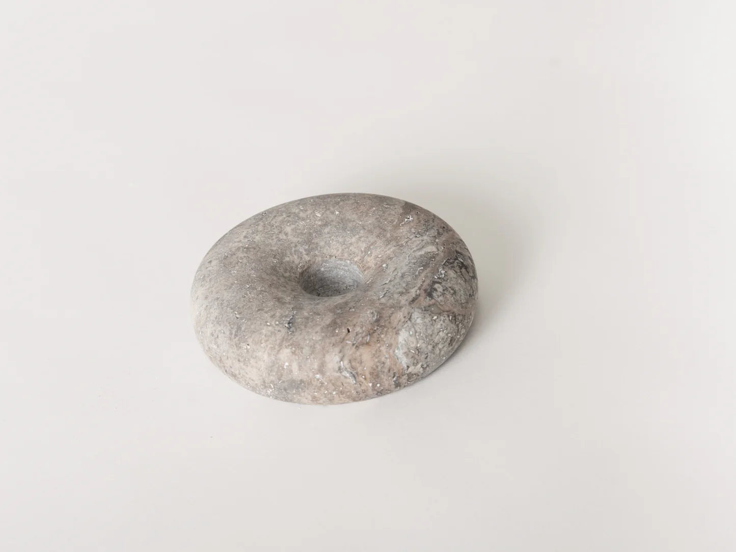 Donut Candle Holder, Gray Travertine Marble