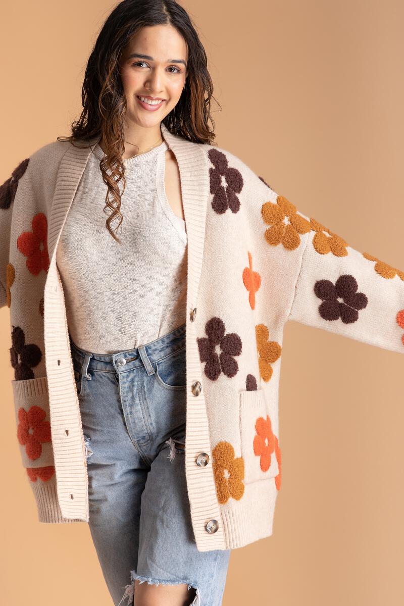 AUTUMN FLORAL KNIT CARDIGAN