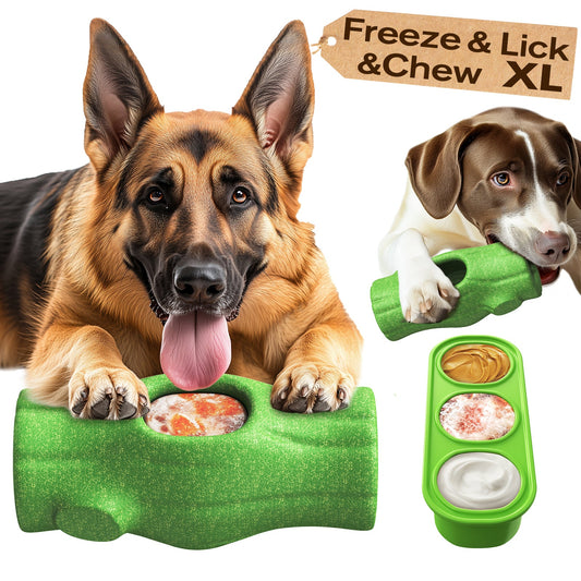 KADTC All in ONE 3 in 1 - Large Size Indestructible Dog Fillable Toy Peanut Butter Filler & Freeze Frozen Lick Treat Tray Durable Tough Chew Toys For Aggressive Chewers Dogs Christmas & New Year Gift