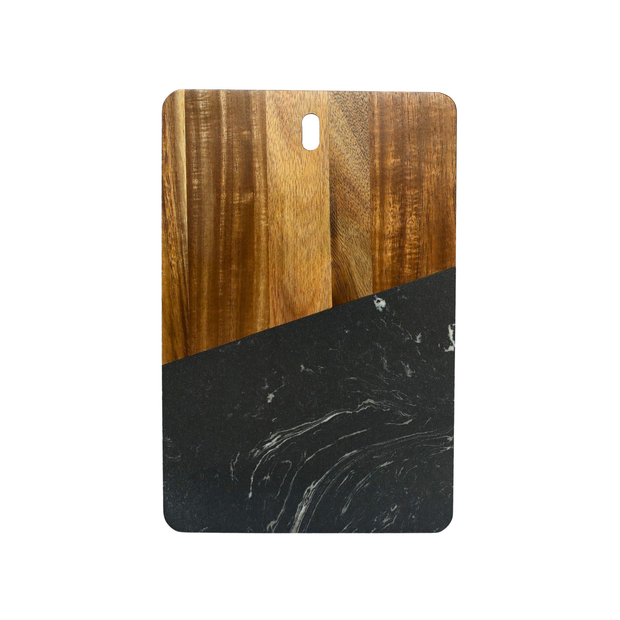 Black Marble and Acacia Wood Rectangular Diagonal Board