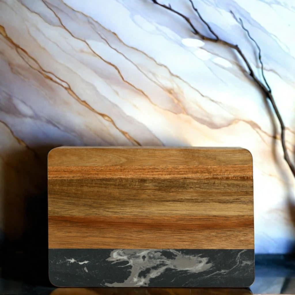 Black Marble and Acacia Wood Rectangle Board