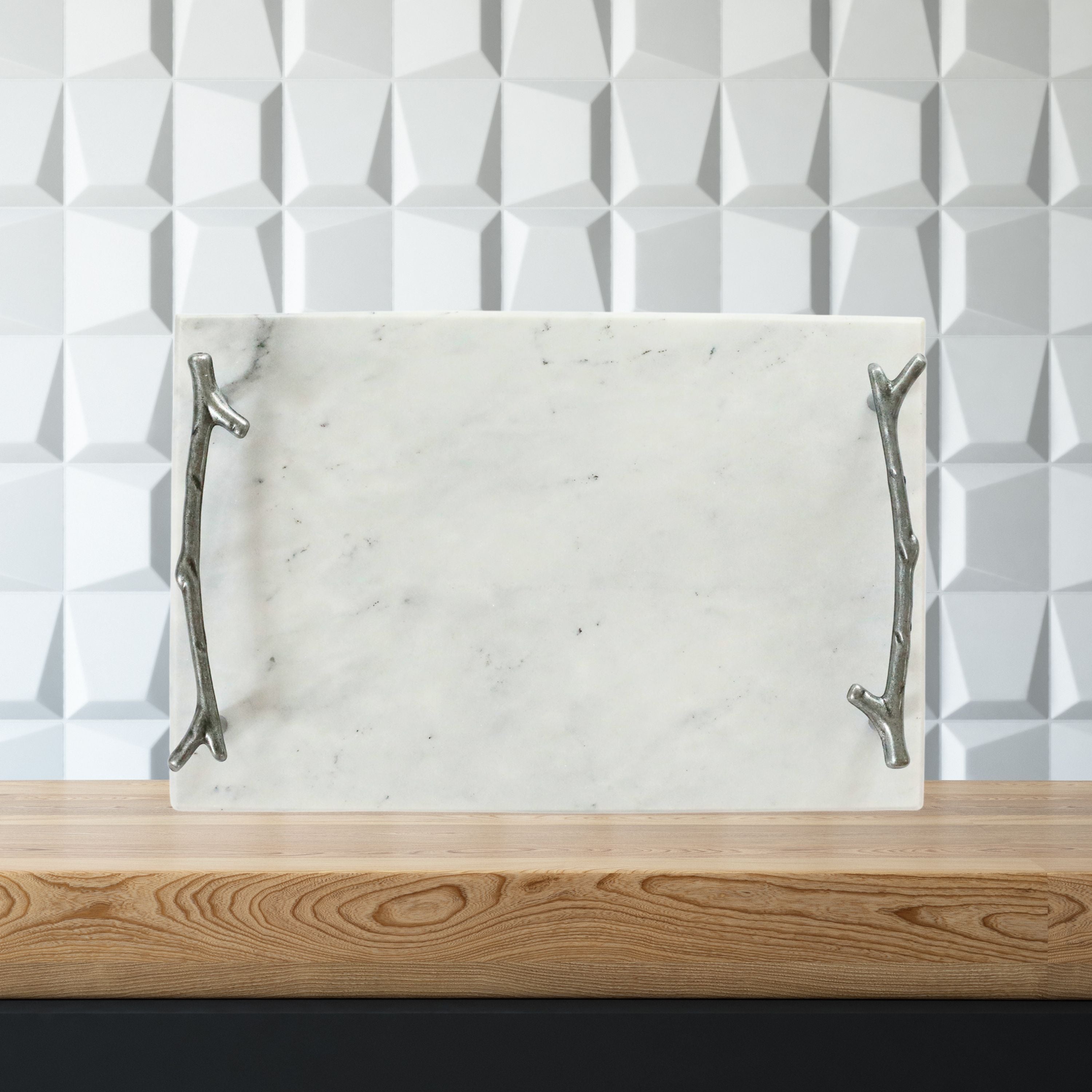 White Marble Board with Silver Branch Handles