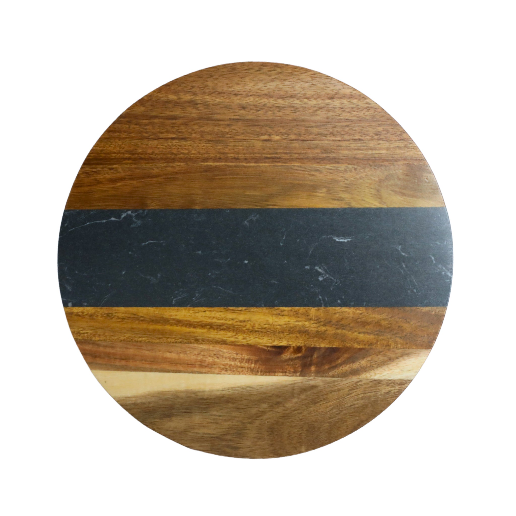 Black Marble Stripe and Acacia Wood Round Board - 11