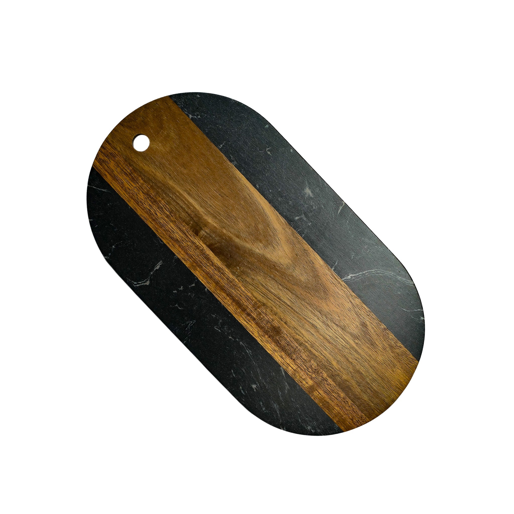 Black Marble and Acacia Wood Oval Board