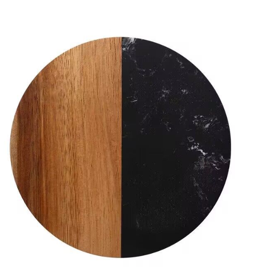 Set Of 4 Black Marble and Acacia Wood  4