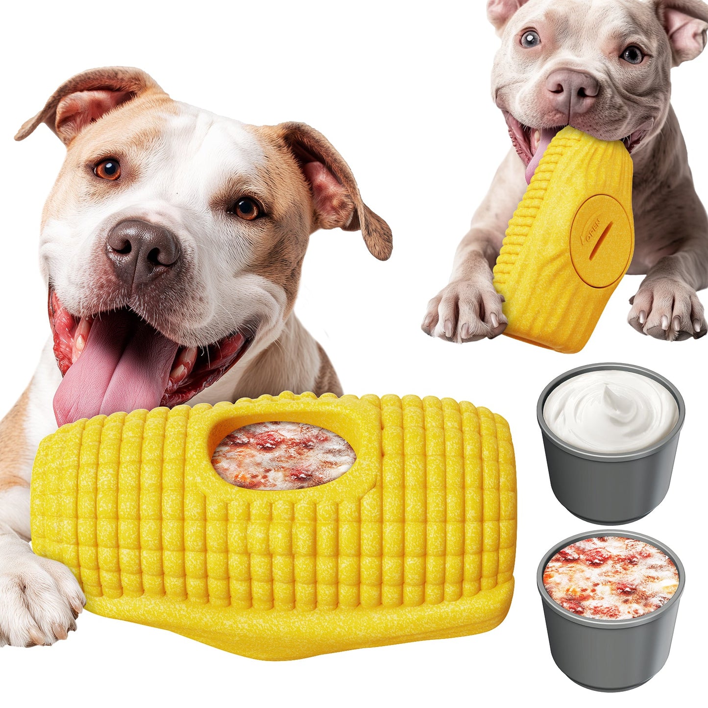 KADTC All in ONE 3 in 1 Large Size Indestructible Dog Fillable Toy Peanut Butter Filler Freeze Frozen Lick Treat Tray Durable Tough Corn Chew Toys For Aggressive Chewers Dogs Christmas New Year Gift