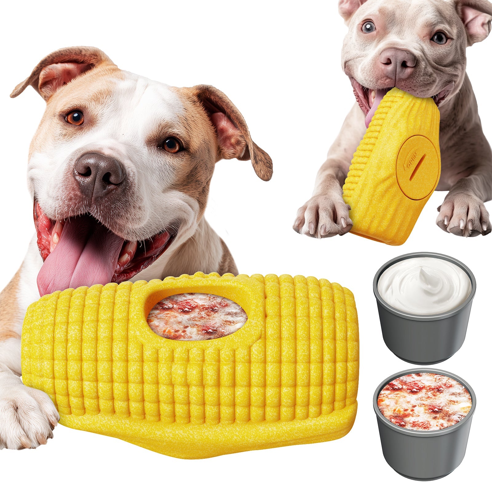 KADTC All in ONE 3 in 1 Large Size Indestructible Dog Fillable Toy Peanut Butter Filler Freeze Frozen Lick Treat Tray Durable Tough Corn Chew Toys For Aggressive Chewers Dogs Christmas New Year Gift