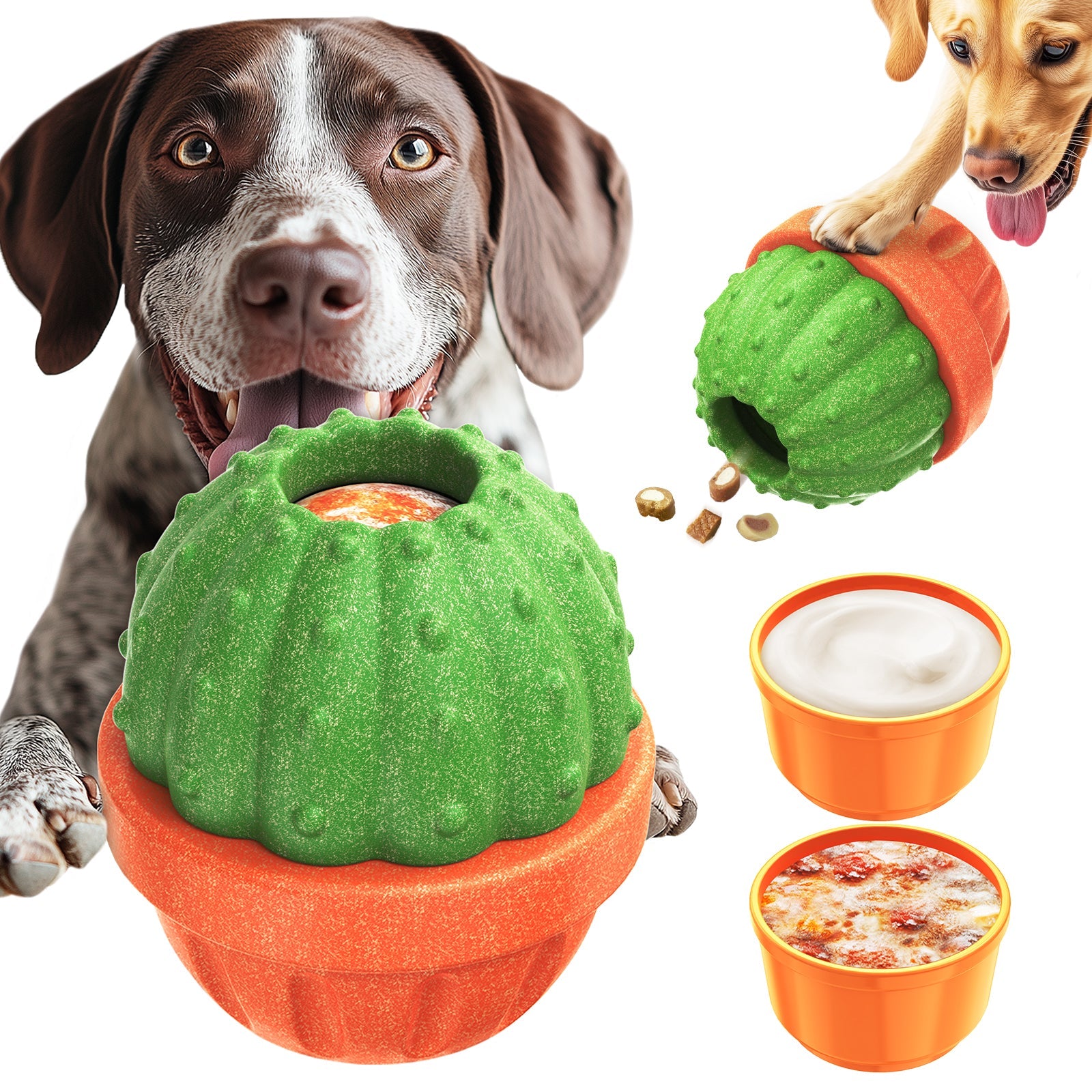 KADTC All in ONE 3 in 1 Durable Dog Fillable Toy & Frozen Lick Treat Tray & Food Dispensing Balls & Peanut Butter Filler Enrichment Freeze Ball Indestructible Dogs Chew Toys Christmas & New Year Gift