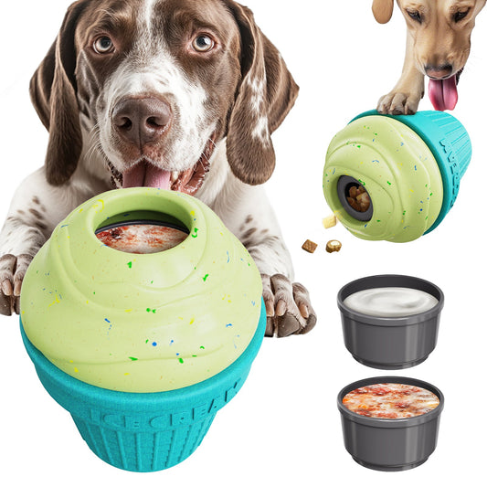 KADTC All in ONE Durable 3 in 1 Dog Filler Toy & Freeze/Freezable/Frozen Lick Treat Tray Enrichment Ball & Kibble Dispensing Balls -Peanut Butter Wet Food Ice Cream Fillable Chew Thanksgiving Toys