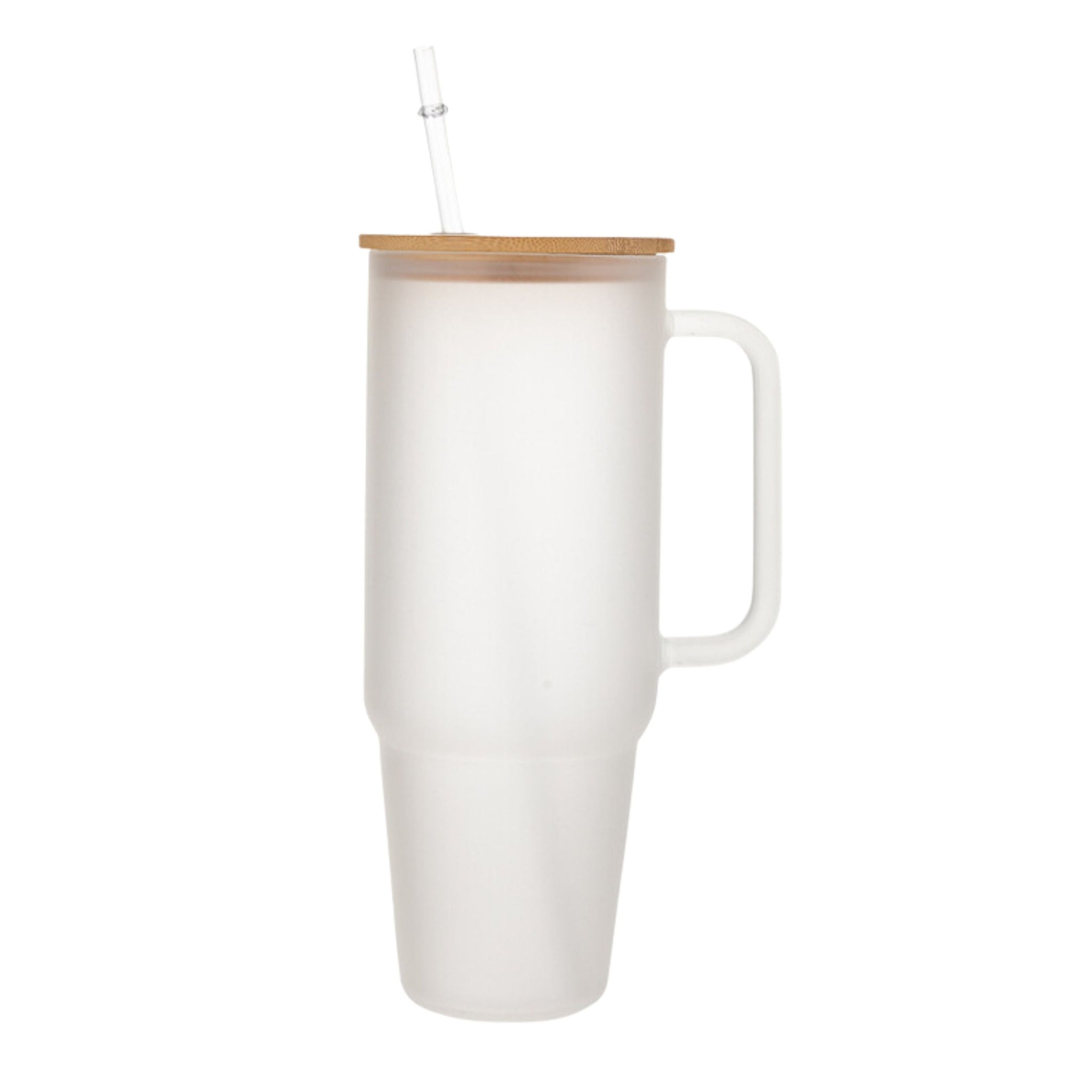 Glass 40 oz. Tumbler with Bamboo Lid, Handle & Straw - Frosted