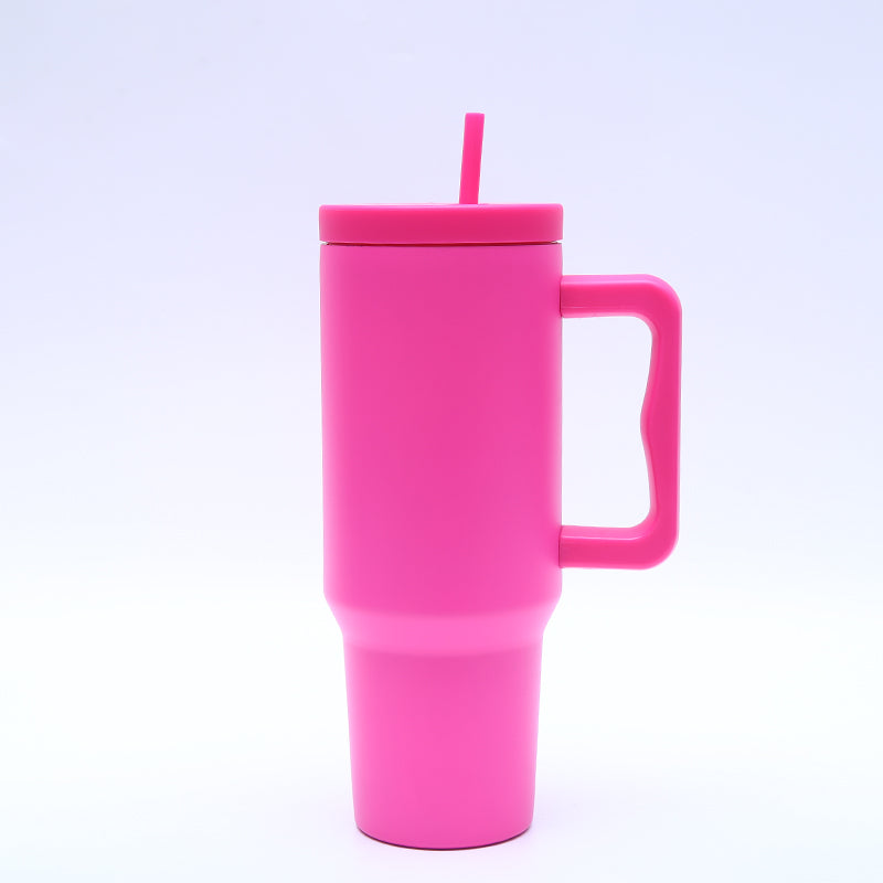 40 oz. Stainless Steel Modern Tumbler with Handle & Straw - Hot Pink