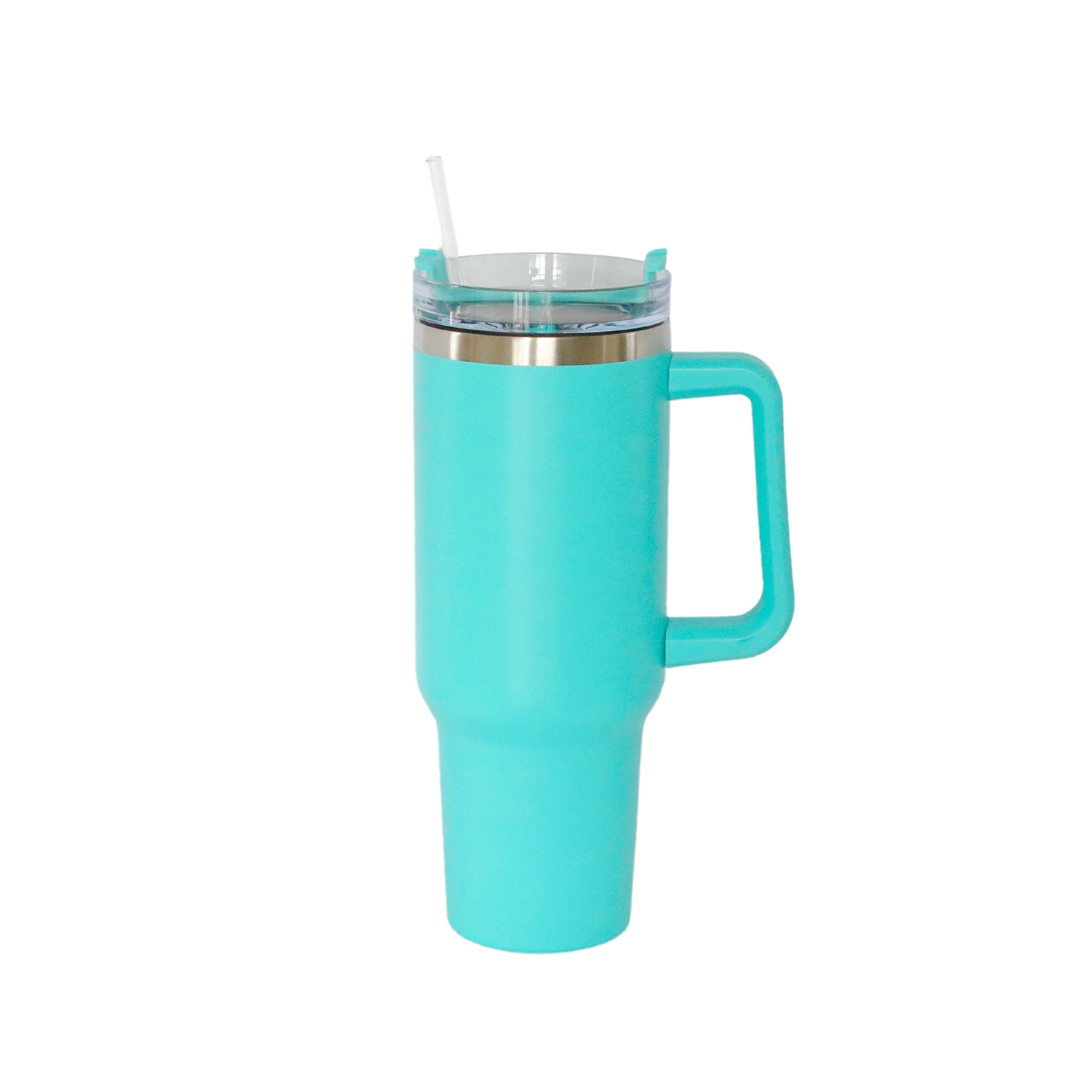 40 Oz Stainless Steel Tumbler with Handle & Straw - Aqua