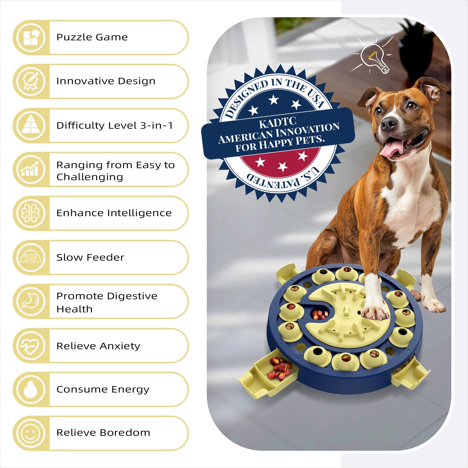 KADTC U.S. Brand & Design 3 Levels of Challenge 4 Ways to Play Advanced Dog Puzzle Toy for Small/Medium/Large Smart Dogs Mental Stimulation Hard Brain Toys Puppy Treat Puzzles Christmas New Year Gift