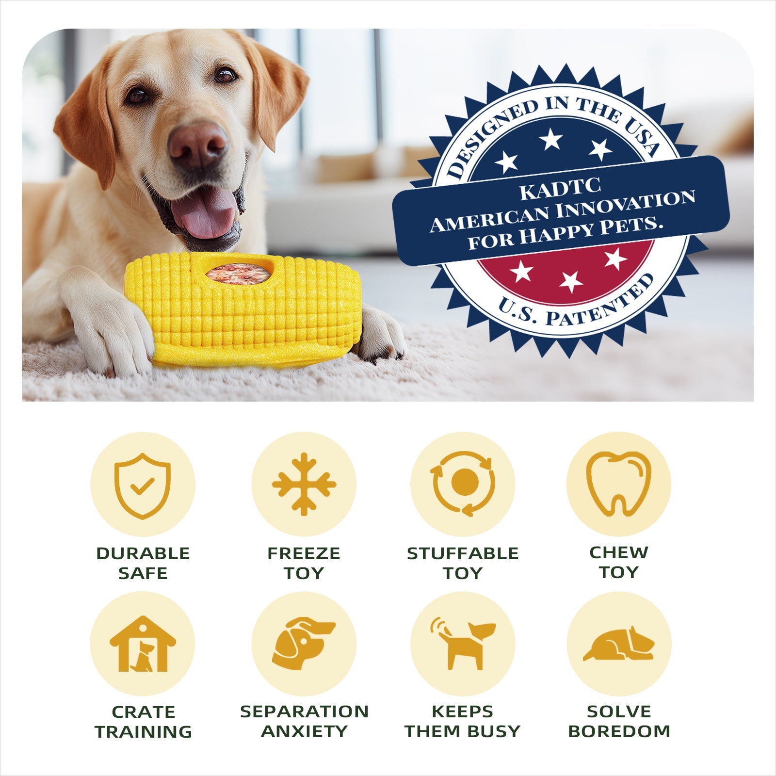 KADTC All in ONE 3 in 1 Large Size Indestructible Dog Fillable Toy Peanut Butter Filler Freeze Frozen Lick Treat Tray Durable Tough Corn Chew Toys For Aggressive Chewers Dogs Christmas New Year Gift