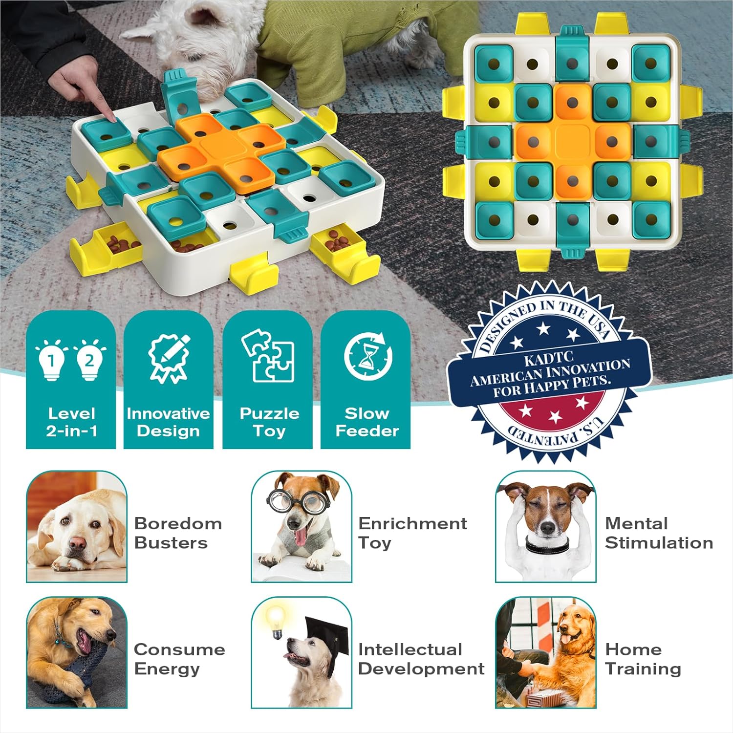 KADTC U.S. Brand & Design Level 2 in 1 Large Size Difficult Dog Puzzle Toy for Small/Medium/Large Smart Dogs Advanced Mental Stimulation Brain Toys Puppy Treat Puzzles Christmas & New Year Gift