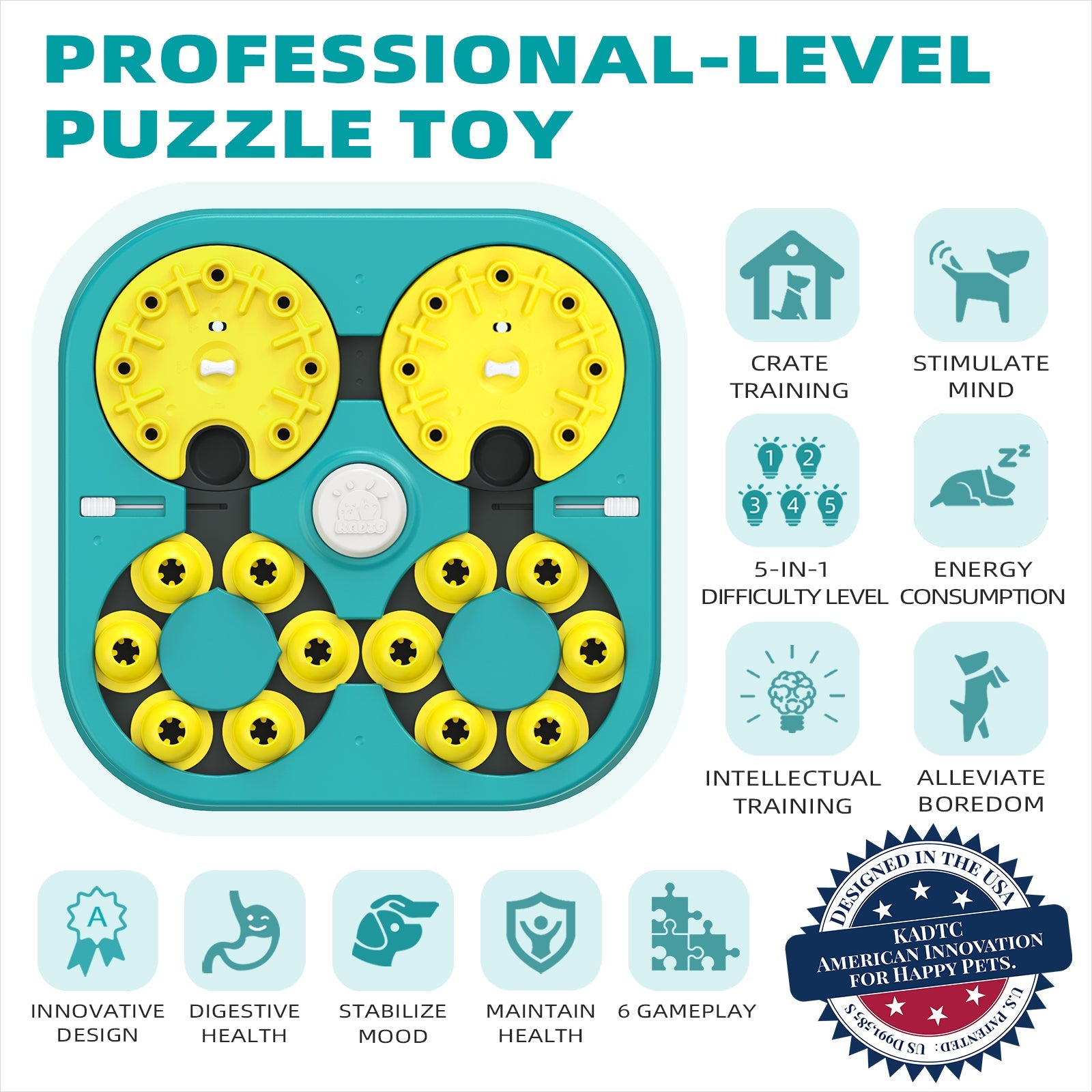 KADTC U.S. Brand Design Extra-Large Size - Difficult 5 Levels of Challenge - 6 Ways to Play - Expert Dog Puzzle Toy For Smart Dogs Hard Puzzles Mental Stimulation Brain Toys Christmas & New Year Gift