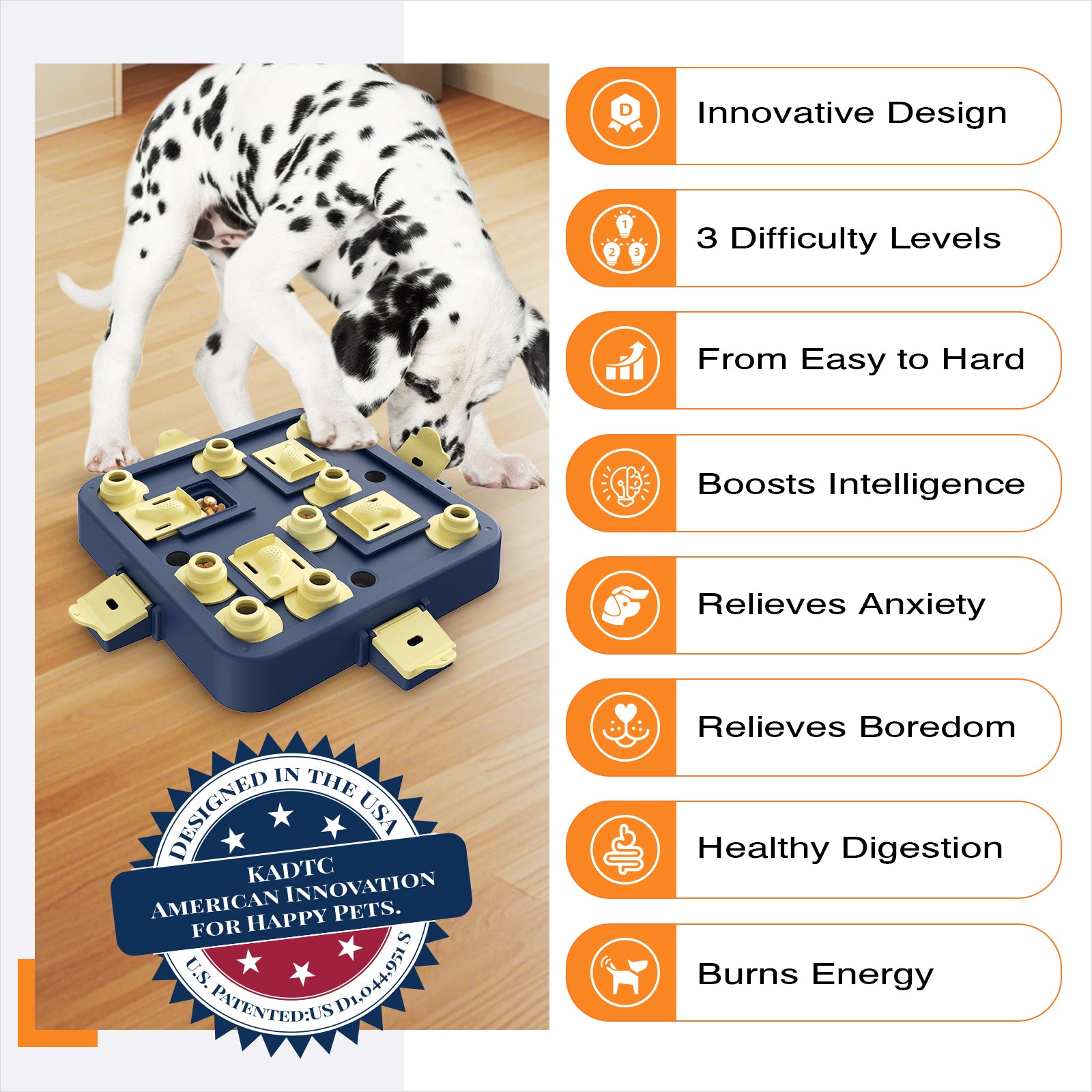 KADTC U.S. Brand & Design - 3 Levels of Challenge Dog Chess Puzzle Toy for Small/Medium/Large Smart Dogs Treat Food Puzzles Mental Stimulation Puppy Brain Game Enrichment Christmas & New Year Gift