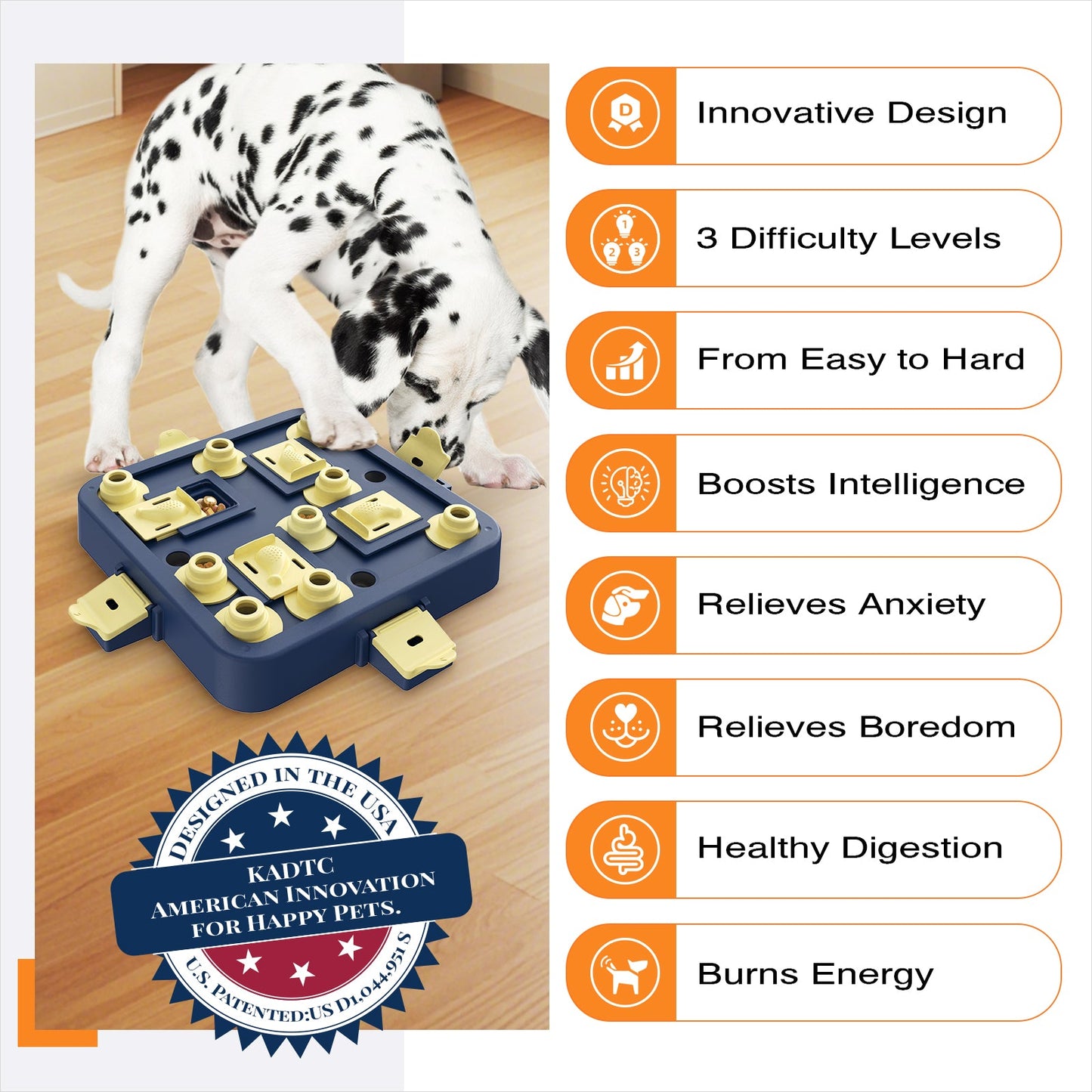 KADTC U.S. Brand & Design - 3 Levels of Challenge Dog Chess Puzzle Toy for Small/Medium/Large Smart Dogs Treat Food Puzzles Mental Stimulation Puppy Brain Game Enrichment Christmas & New Year Gift