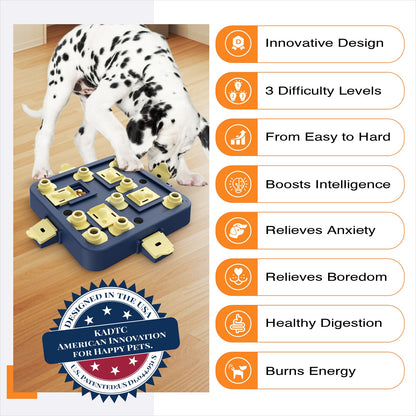 KADTC U.S. Brand & Design - 3 Levels of Challenge Dog Chess Puzzle Toy for Small/Medium/Large Smart Dogs Treat Food Puzzles Mental Stimulation Puppy Brain Game Enrichment Christmas & New Year Gift