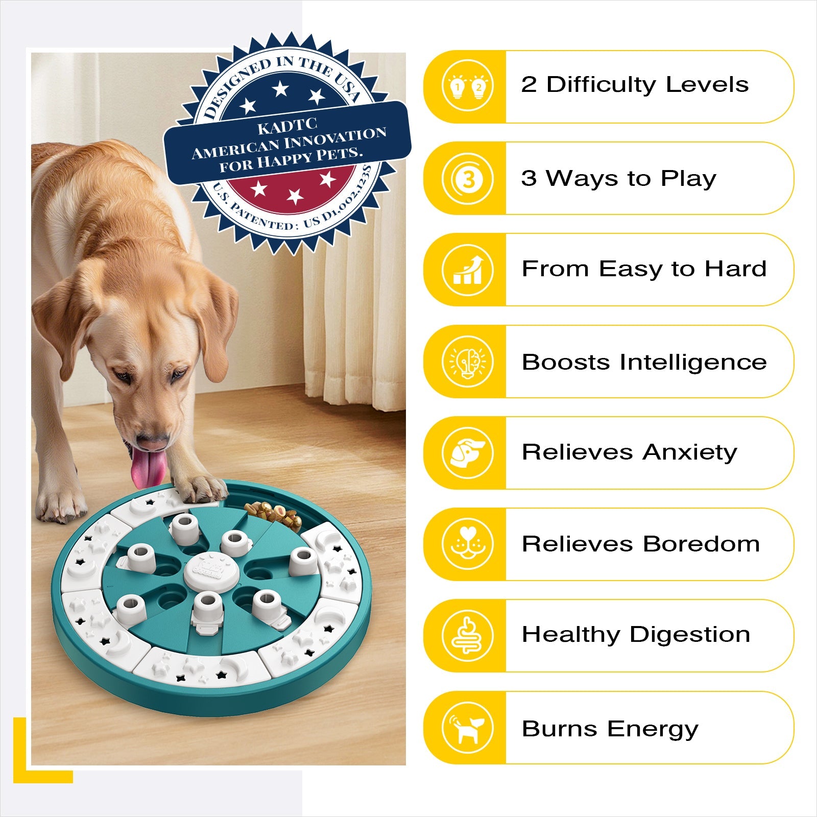 KADTC U.S. Brand & Design -2 Levels of Challenge -3 Ways to Play Large Size Dog Puzzle Toys for Small/Medium/Large Dogs Treat Puzzles Food Enrichment Puppy Mental Stimulation Christmas & New Year Gift