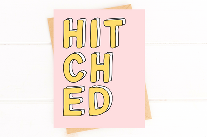 Hitched Cute Engagement Party Card Wedding Card for Couple