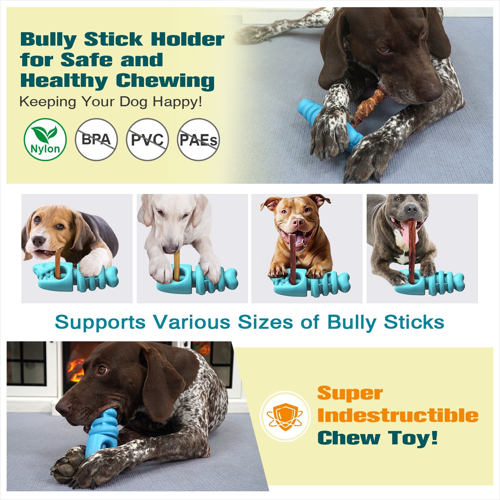 KADTC All in ONE 2 in 1 Large Size Indestructible Dog Bully Stick Holder & Durable Fish Bone for Medium/Large Aggressive Chewers Breed Dogs Tough Chew Toys Christmas & New Year Gift