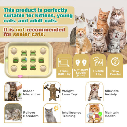 KADTC Cat Puzzle Games Level 3 in 1 Intelligence Mind Game Track Balls Kitten Food Puzzles Toy For Indoor Cats Sensory Activity Enrichment Toys Treat Feeder Entertainment Mental Stimulation Kitty Gift
