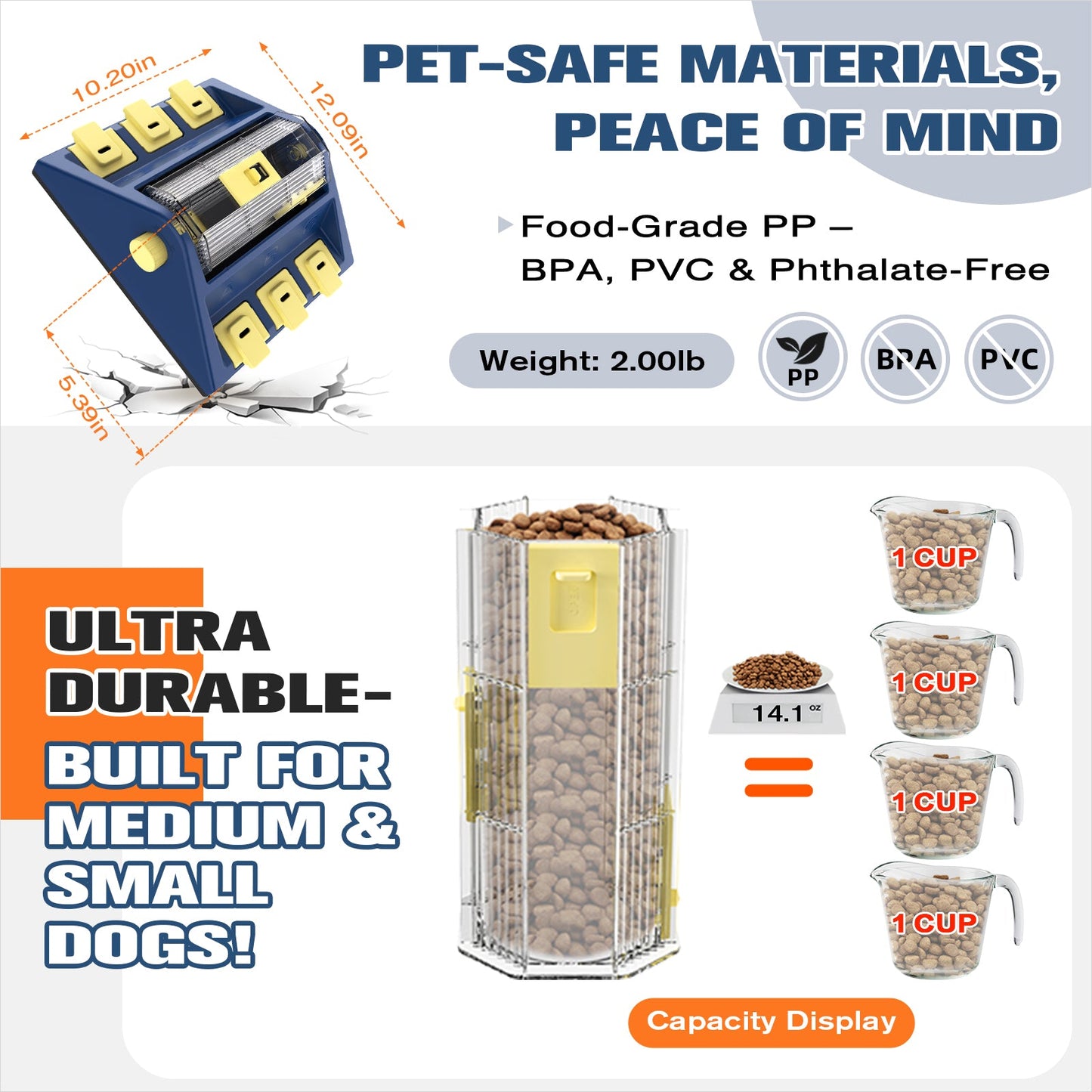KADTC U.S. Brand & Design - 2 Levels of Challenge - Large Size Paw-Activated Rolling Dog Treat Puzzle Feeder Toys For Aggressive Chewers Dogs Food Dispenser Enrichment Toy Christmas & New Year Gift