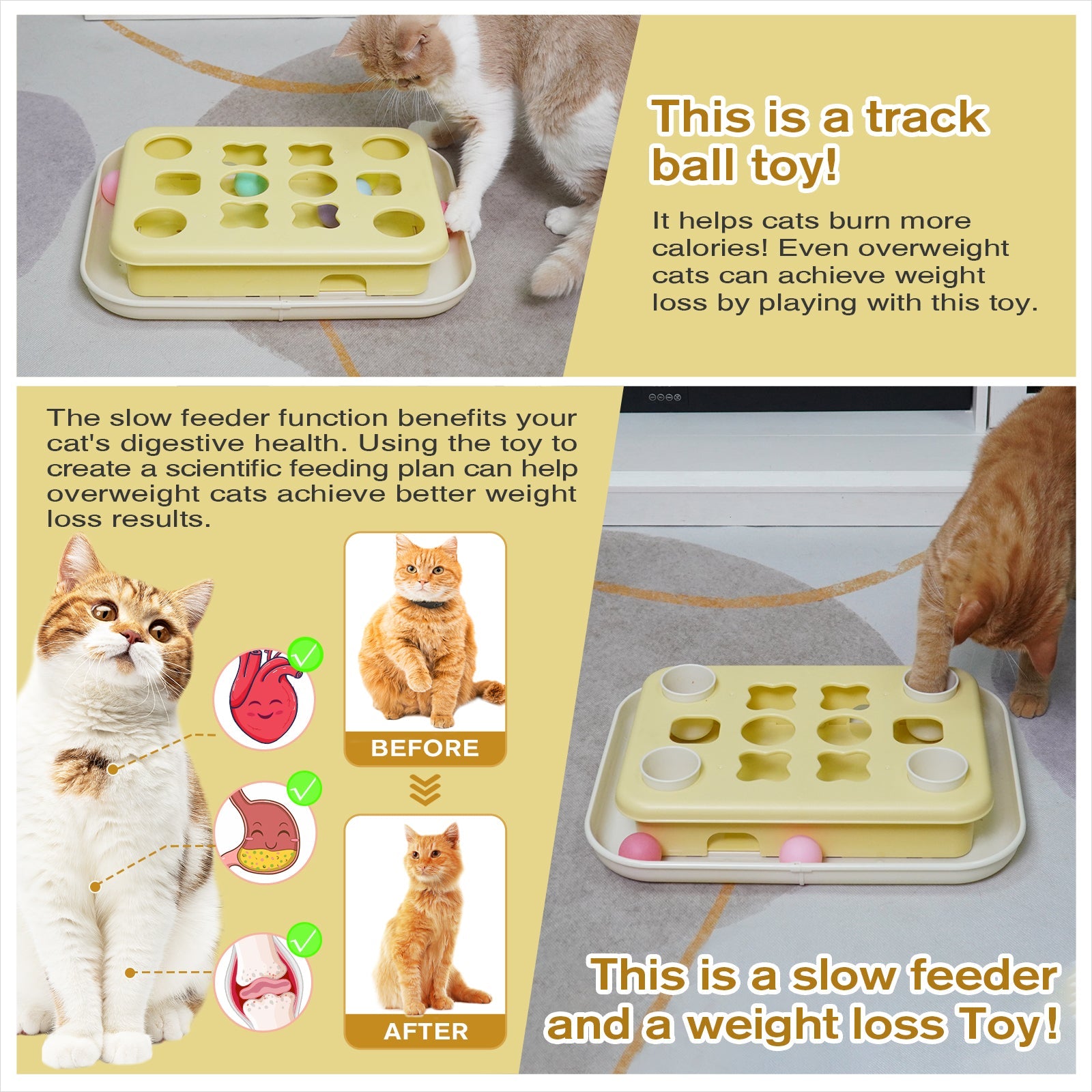 KADTC Cat Puzzle Games Level 3 in 1 Intelligence Mind Game Track Balls Kitten Food Puzzles Toy For Indoor Cats Sensory Activity Enrichment Toys Treat Feeder Entertainment Mental Stimulation Kitty Gift