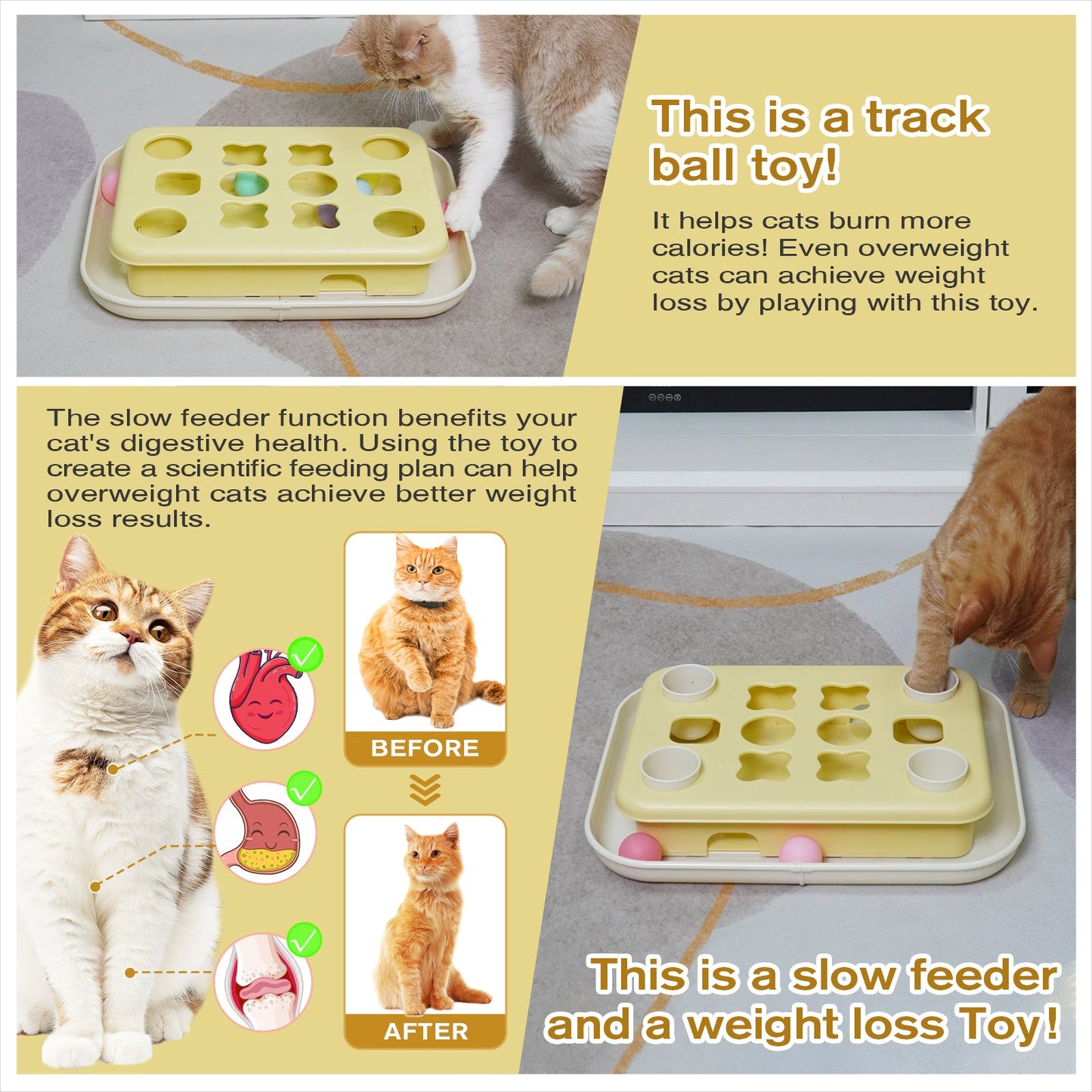 KADTC Cat Puzzle Games Level 3 in 1 Intelligence Mind Game Track Balls Kitten Food Puzzles Toy For Indoor Cats Sensory Activity Enrichment Toys Treat Feeder Entertainment Mental Stimulation Kitty Gift