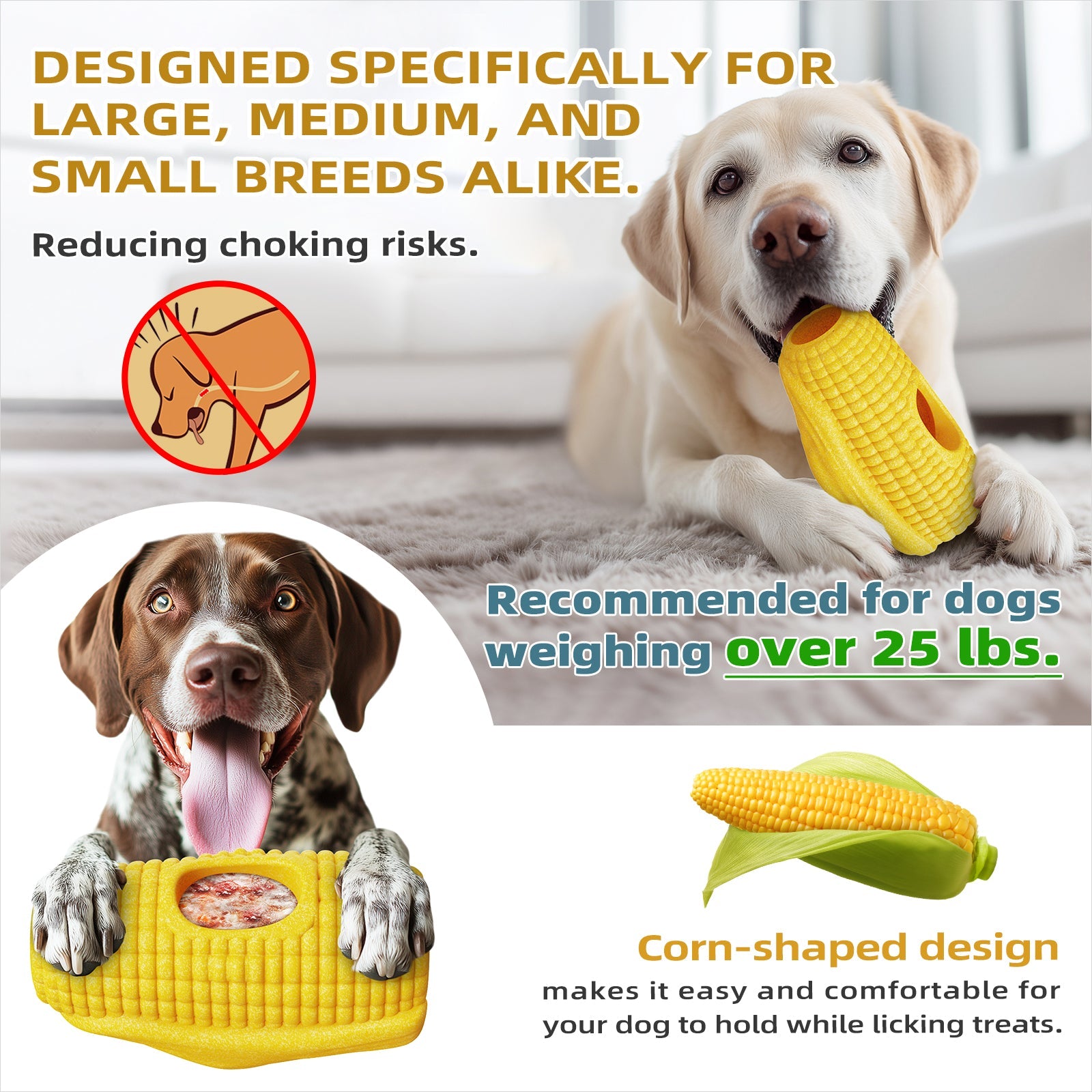 KADTC All in ONE 3 in 1 Large Size Indestructible Dog Fillable Toy Peanut Butter Filler Freeze Frozen Lick Treat Tray Durable Tough Corn Chew Toys For Aggressive Chewers Dogs Christmas New Year Gift